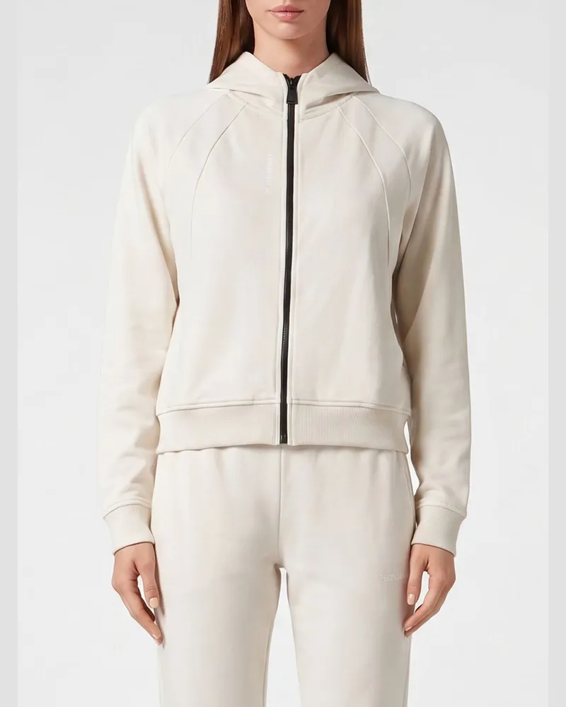Philipp Plein Slim Fit Kapuzen-Sweatjacke aus Jersey mit Reißverschluss Beige