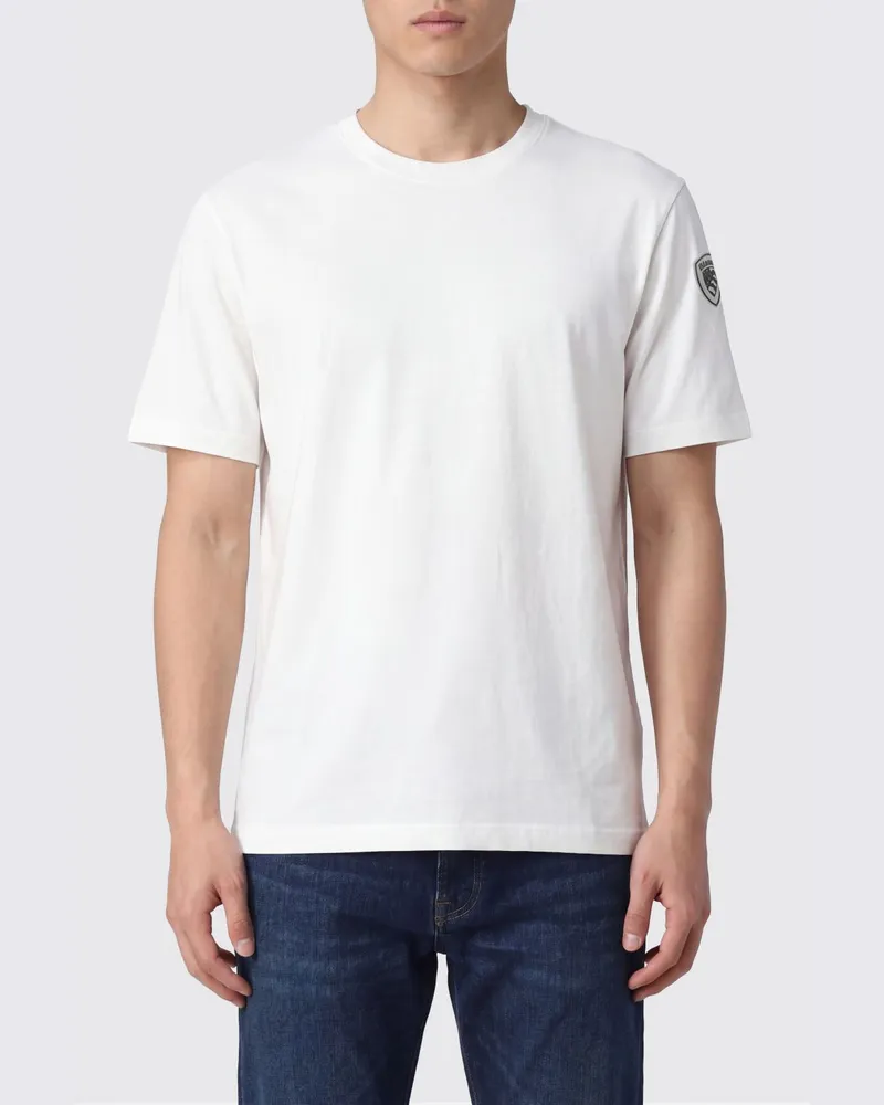 Blauer Baumwoll-T-Shirt mit Logo Weiß