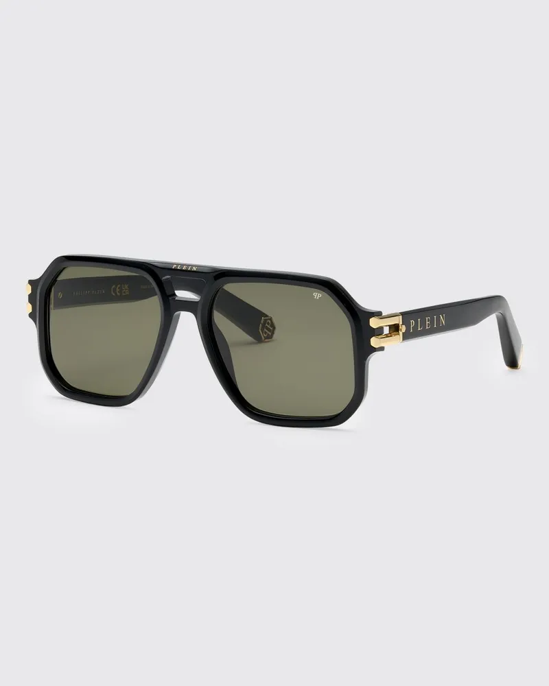 Philipp Plein Icon Piloten-Sonnenbrille aus Acetat mit Doppelsteg Schwarz