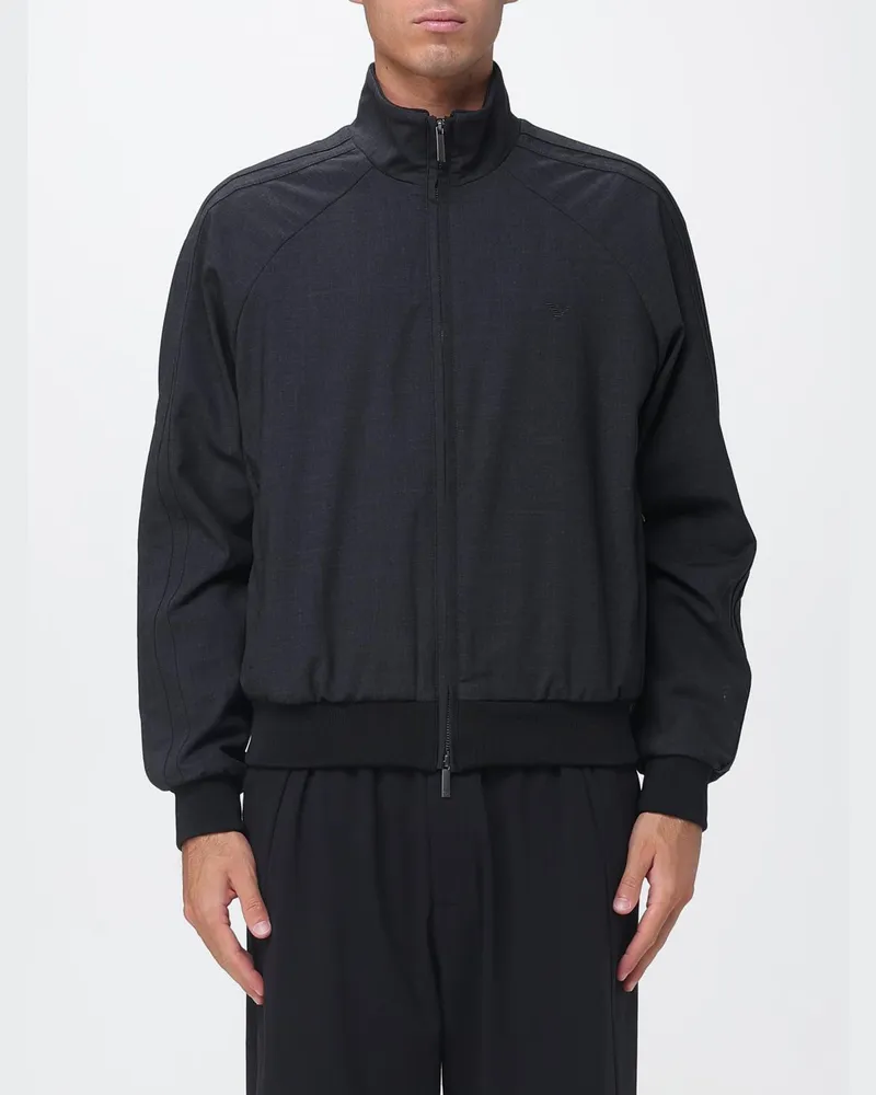 Emporio Armani Bomberjacke aus Wollmischung mit Stehkragen und Ton-in-Ton-Logo Grau