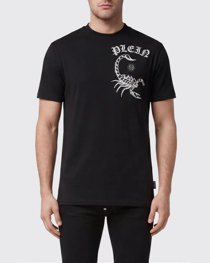 Philipp Plein Einfarbiges Baumwoll-T-Shirt mit kontrastierendem Logo Weiss