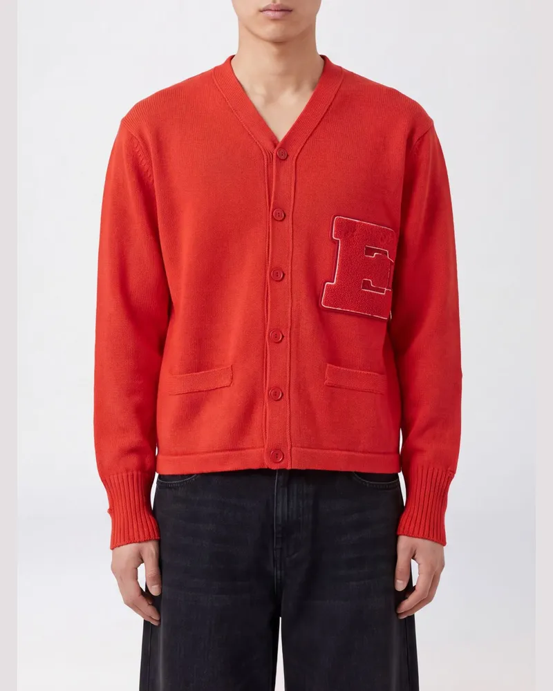 ERL Cardigan aus Wolle, Seide und Kaschmir mit V-Ausschnitt und Logo-Patch Rot