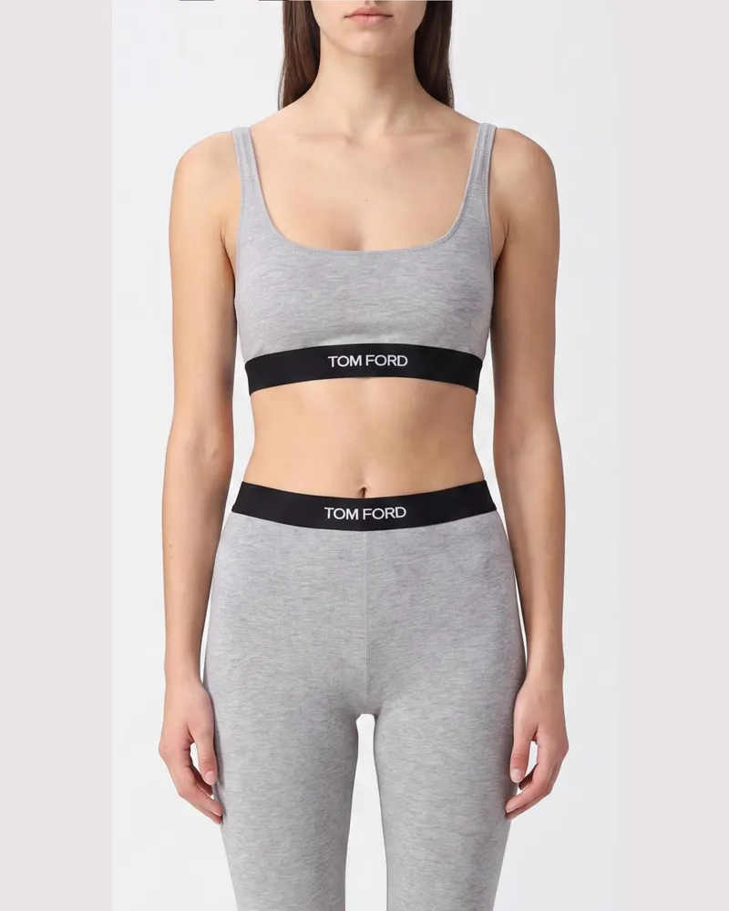 Tom Ford Cropped Bralette-Top aus Modal mit kontrastierendem Logo-Band Grau