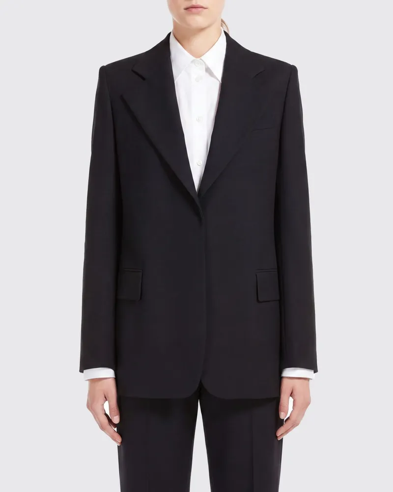 SPORTMAX Kurzer einreihiger Blazer aus reiner Wolle mit steigendem Revers Schwarz