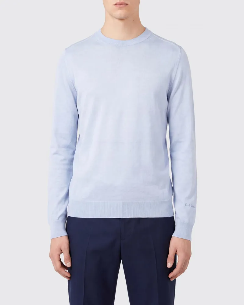 Paul Smith Rundhalspullover aus reiner Merinowolle mit Rippbündchen Blau