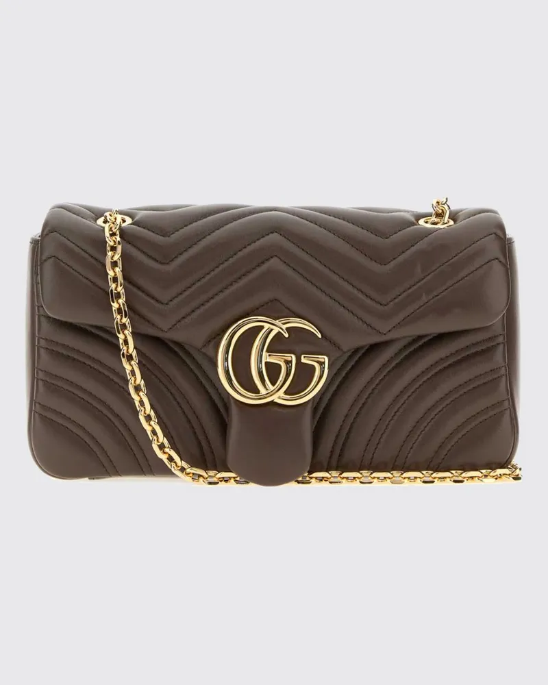 Gucci GG Marmont Schultertasche aus Matelassé-Nappaleder mit Chevron-Muster Braun