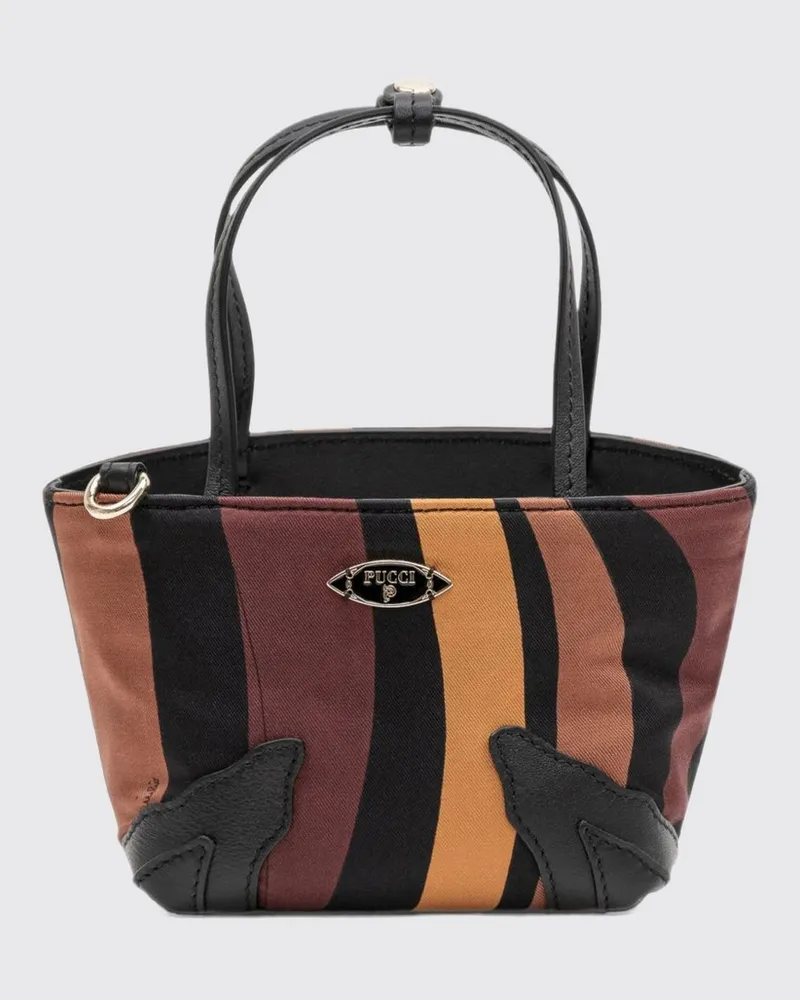 Emilio Pucci Handtasche Palio aus mehrfarbig gestreifter Seide mit doppelten Ledergriffen Burgunderrot