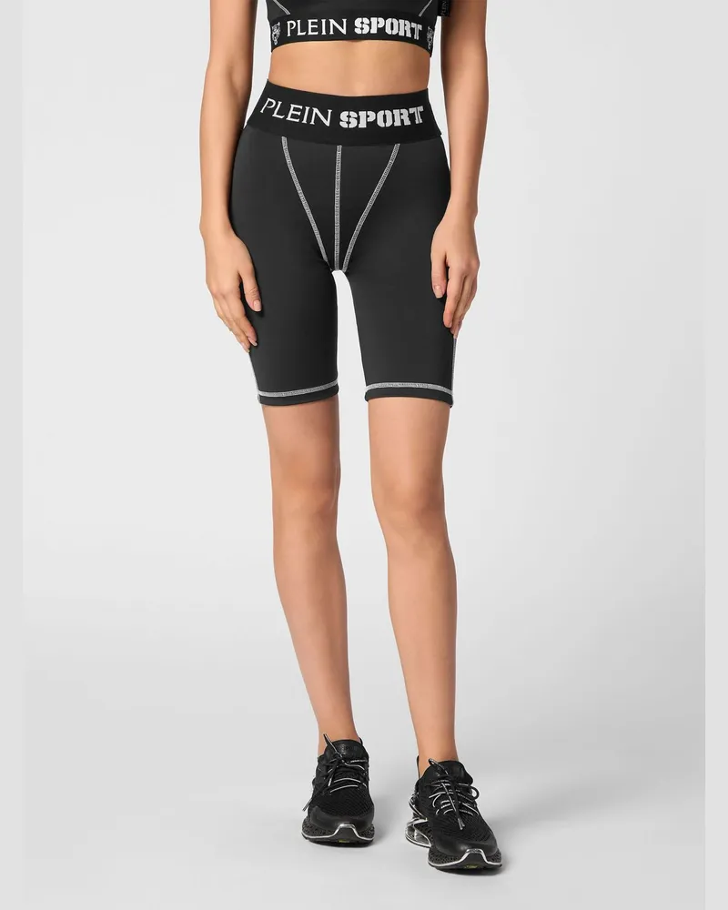 Philipp Plein Hoch taillierte Radlershorts mit Logo-Bund Schwarz