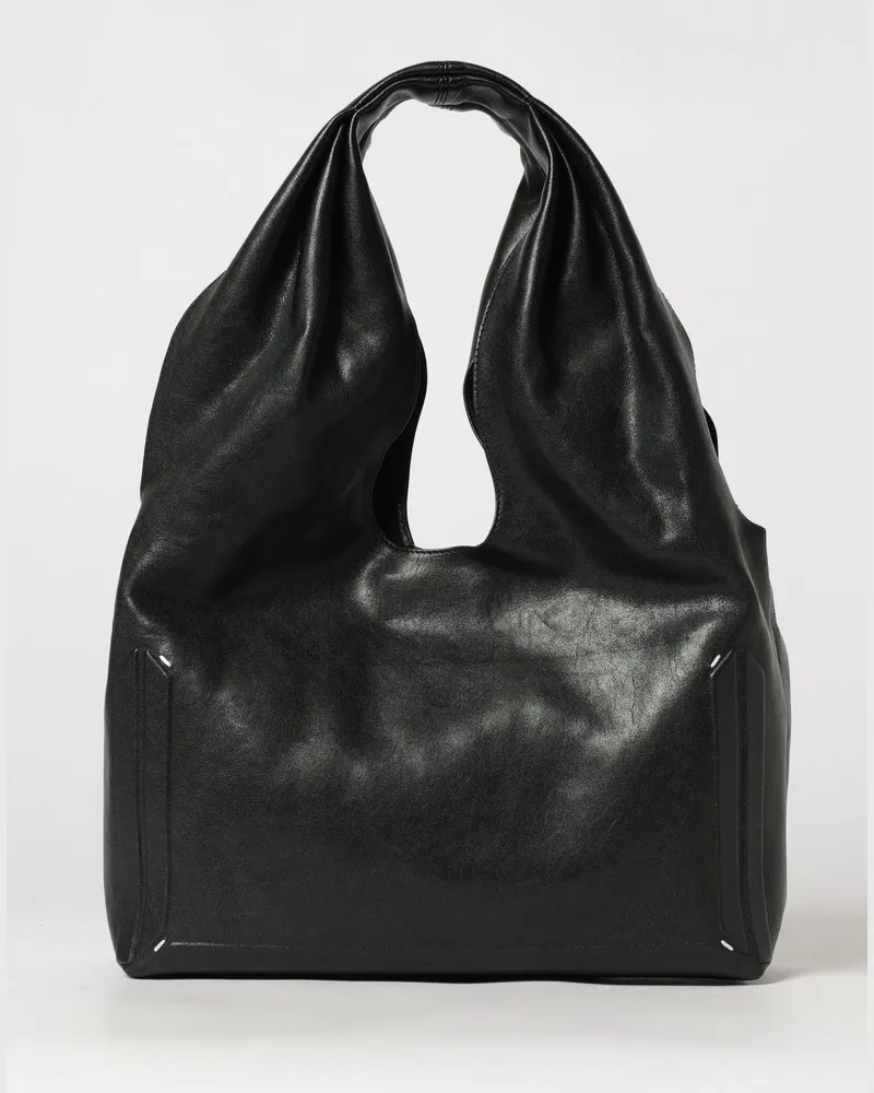Maison Margiela Box Schultertasche aus Kalbsleder mit White Stitch Schwarz