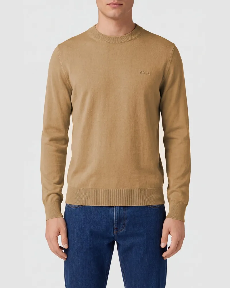 HUGO BOSS Pullover mit Rundhalsausschnitt aus reiner Wolle mit langen Ärmeln Beige
