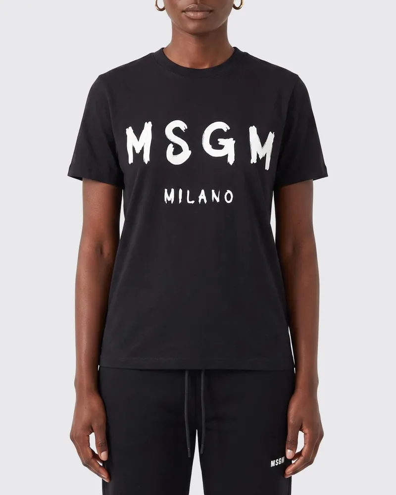 MSGM Baumwoll-T-Shirts mit Logo Schwarz