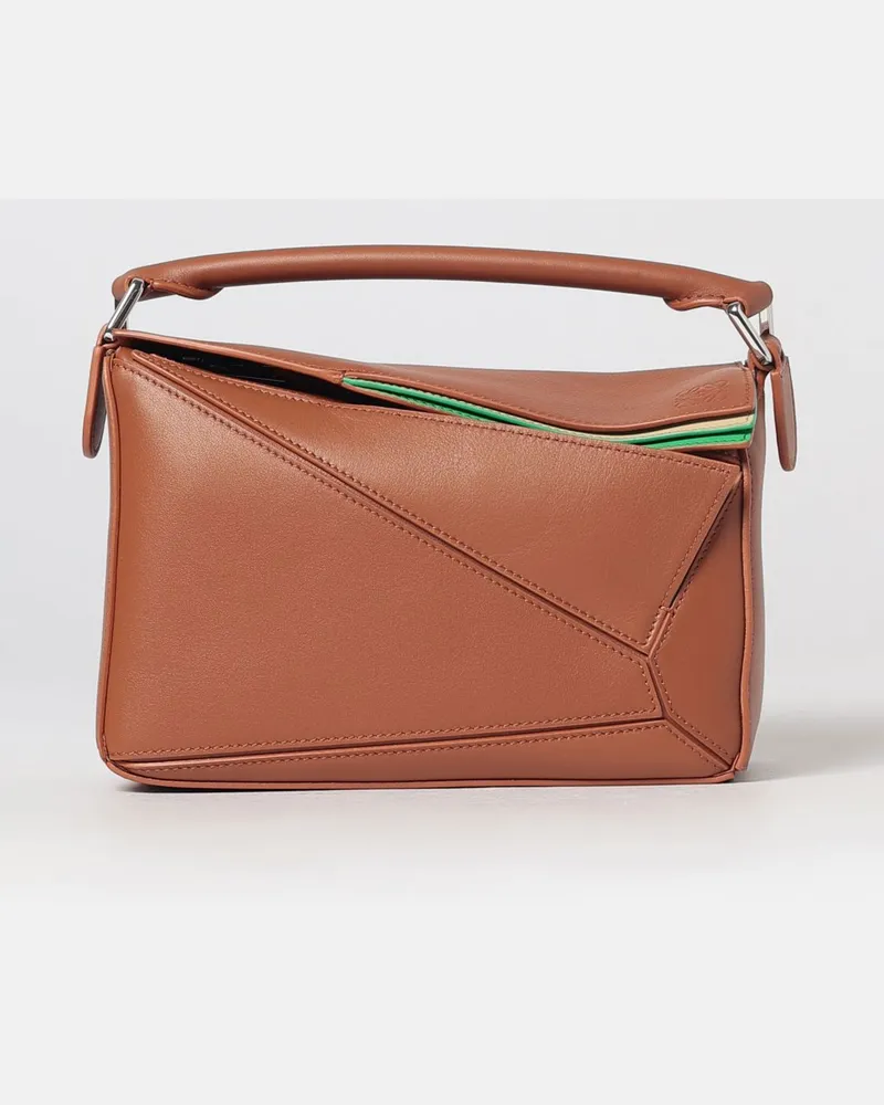 Loewe Puzzle Handtasche aus glattem Kalbsleder mit geprägtem Logo Braun