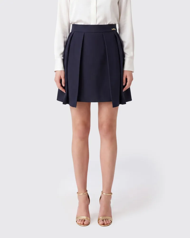 Elisabetta Franchi Plissierter High-Waist-Minirock aus Schurwollmischung Blau