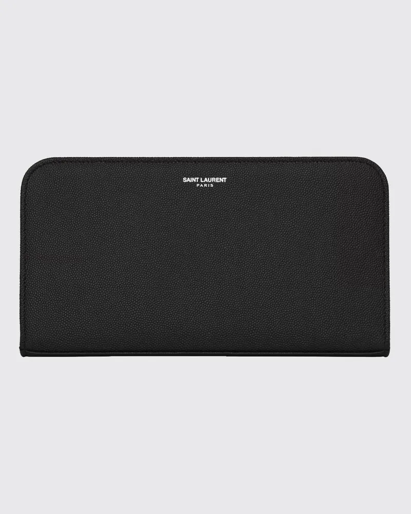 Saint Laurent Continental Reißverschluss-Portemonnaie aus genarbtem Kalbsleder Schwarz
