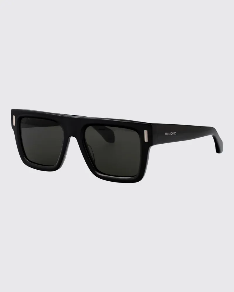 Ferragamo Rechteckige Aviator-Sonnenbrille aus Acetat mit Logo Schwarz