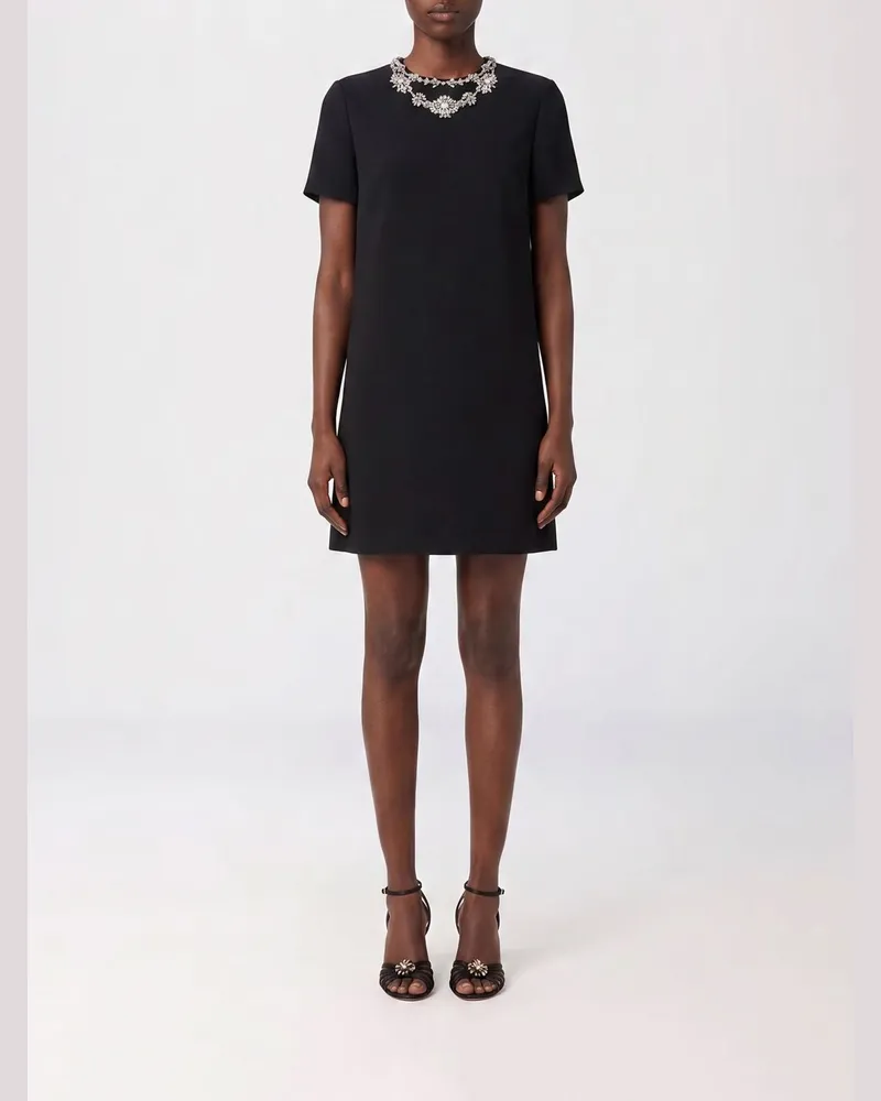 Valentino Garavani A-Linien-Minikleid aus Woll- und Seidencrêpe mit Kristallstickerei Schwarz