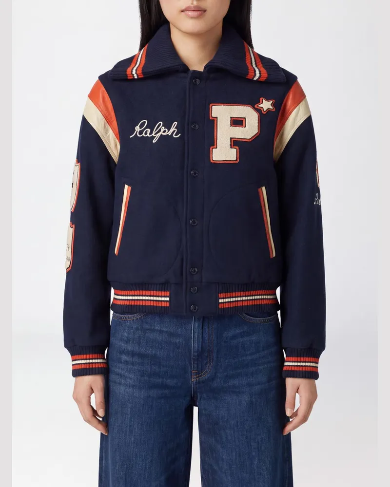 Ralph Lauren Kurze Varsity-Bomberjacke aus Wollmischung mit Patches Navy