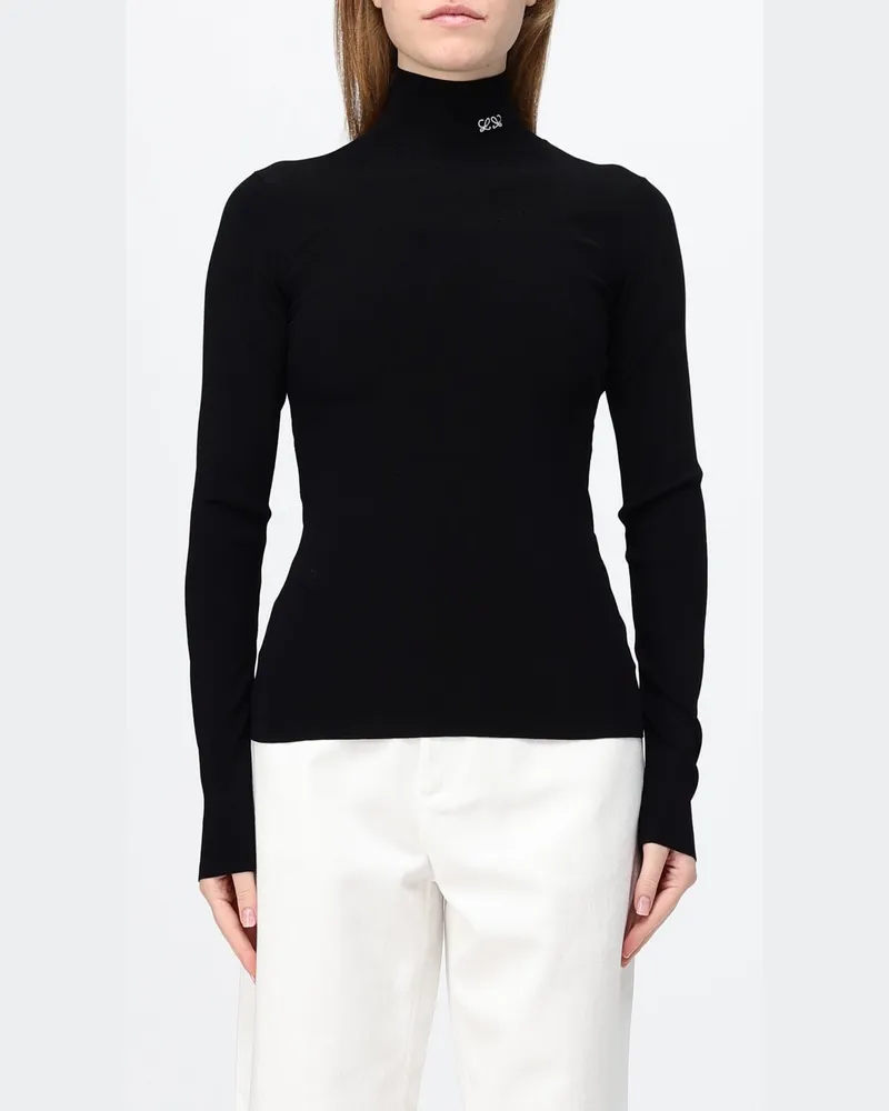 Loewe Schmal geschnittener Rollkragenpullover aus Viskose mit Kontrastlogo Schwarz