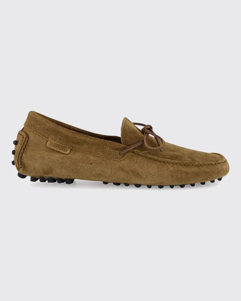 Tom Ford Klassische Driver-Loafer aus Veloursleder mit Logo und Noppensohle Braun