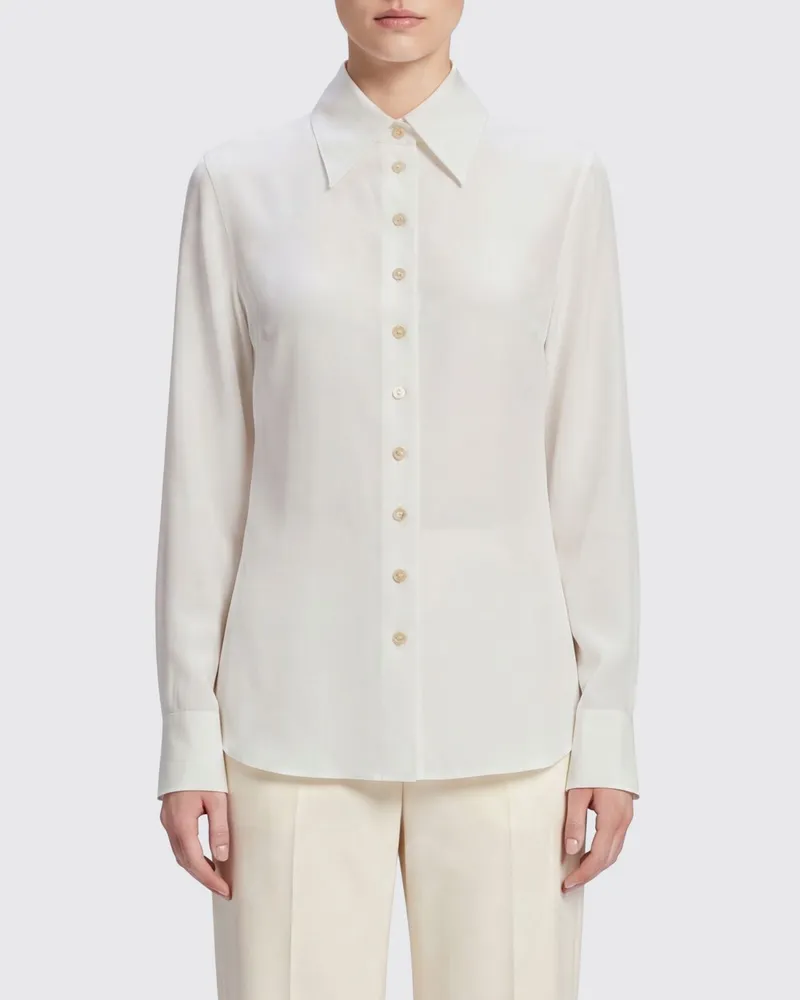 KHAITE Slim-Fit-Hemd von aus Baumwolle mit spitzem Kragen und abgerundetem Saum Weiß
