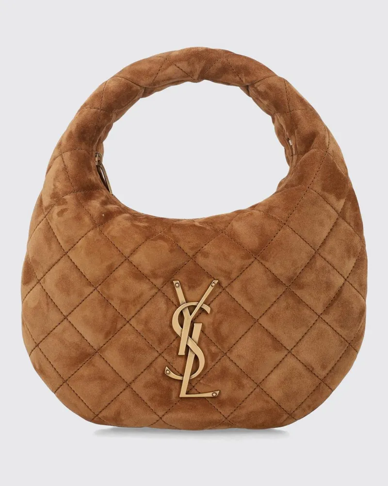 Saint Laurent Icarino Handtasche aus gestepptem Veloursleder mit YSL-Logo Tabak