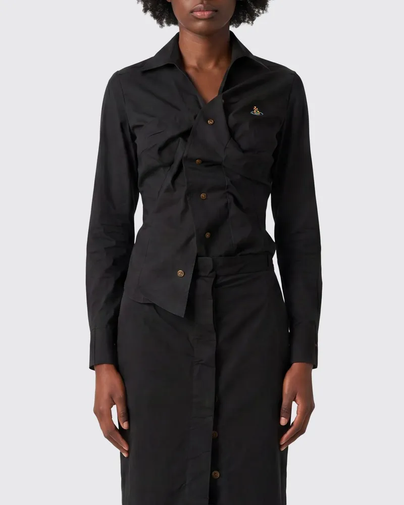 Vivienne Westwood Gerafftes Baumwollhemd Schwarz