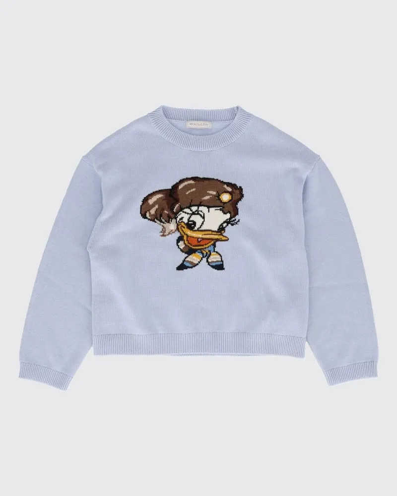 Monnalisa Mädchenpullover mit Rundhalsausschnitt und Grafikdruck aus Baumwoll-Woll-Mischung Hellblau