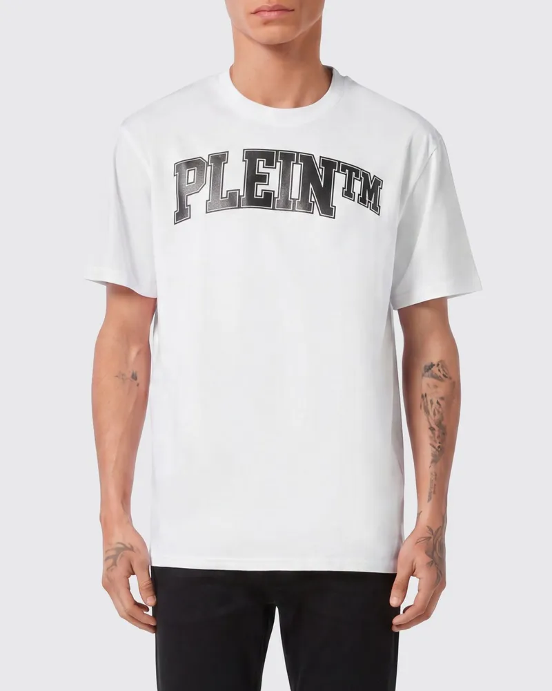Philipp Plein Baumwoll-T-Shirt mit kontrastierendem Lettering-Logoprint auf der Vorderseite Weiß