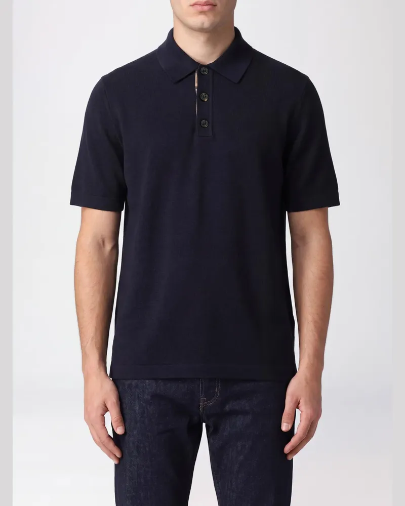 Burberry Kurzärmeliges Woll-Poloshirt von mit Equestrian-Knight-Logo und geripptem Kragen Navy