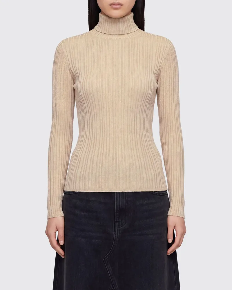 Fabiana Filippi Schmal geschnittener plissierter Rollkragenpullover mit langen Ärmeln Gold