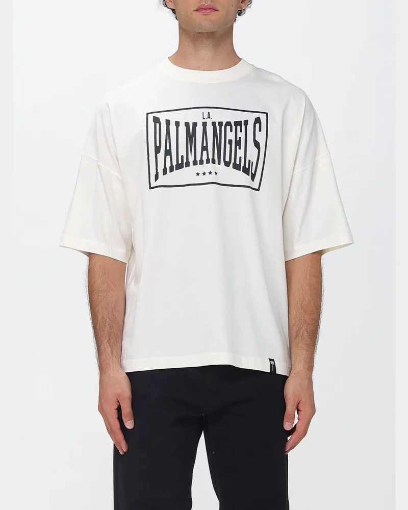 Palm Angels Locker geschnittenes Baumwoll-T-Shirt mit Logo-Print von Weiß