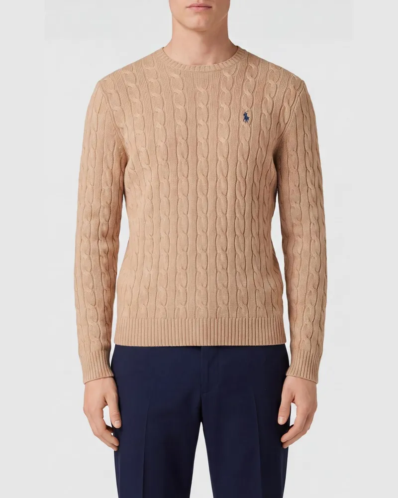 Ralph Lauren Pullover mit Rundhalsausschnitt aus Wolle und Kaschmir mit gesticktem Pony-Logo Camel