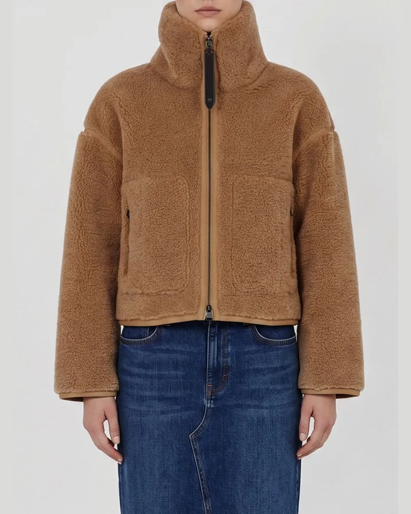 Pinko Campsis Kunstpelzjacke mit Kontrastbesätzen und Reißverschluss Beige