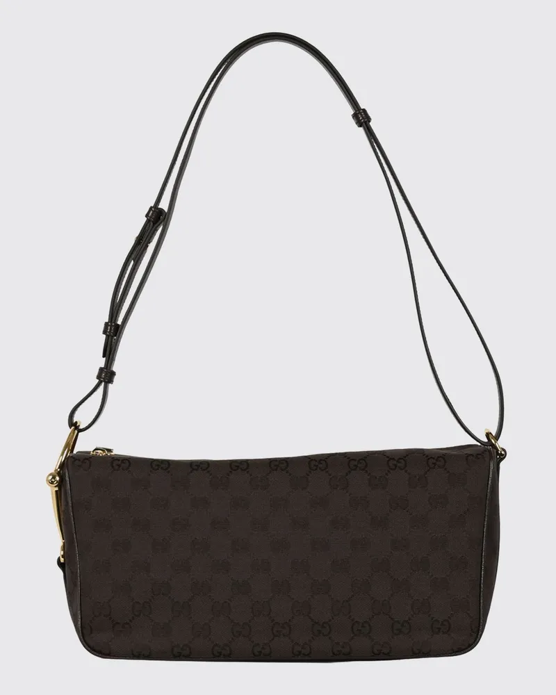 Gucci Mittelgroße Half Horsebit Schultertasche von aus GG-Monogramm-Jacquard Kakao