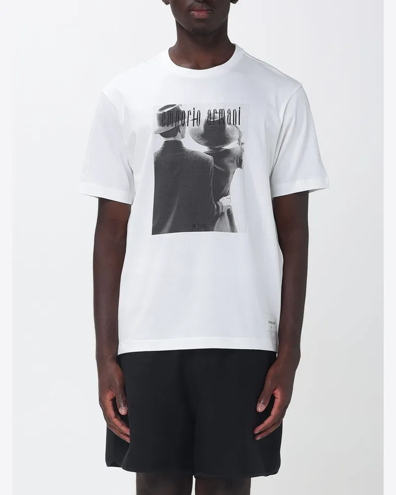 Emporio Armani Baumwoll-T-Shirt mit Grafikdruck und Kontrastlogo Weiss
