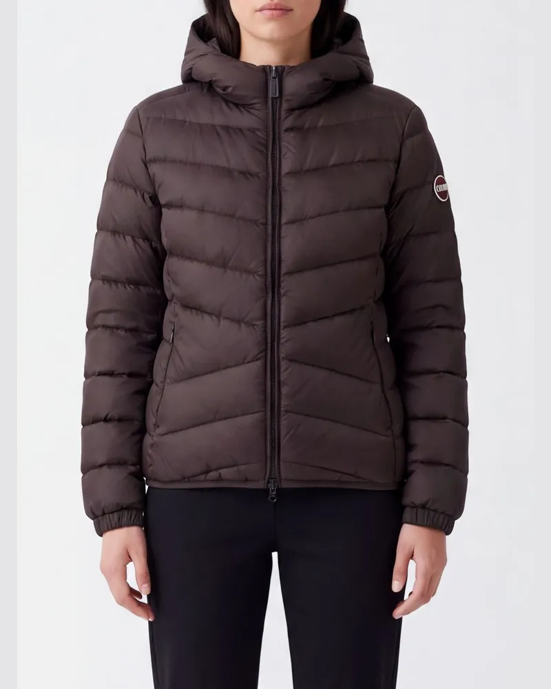 Colmar Kurze gesteppte Nylon-Daunenjacke mit Kapuze und Logo Schwarz
