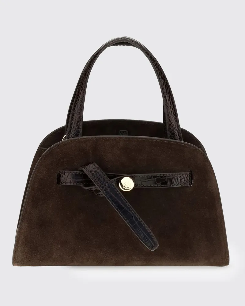 Tory Burch Kleine Romy Handtasche aus Veloursleder mit Double T-Logo Braun