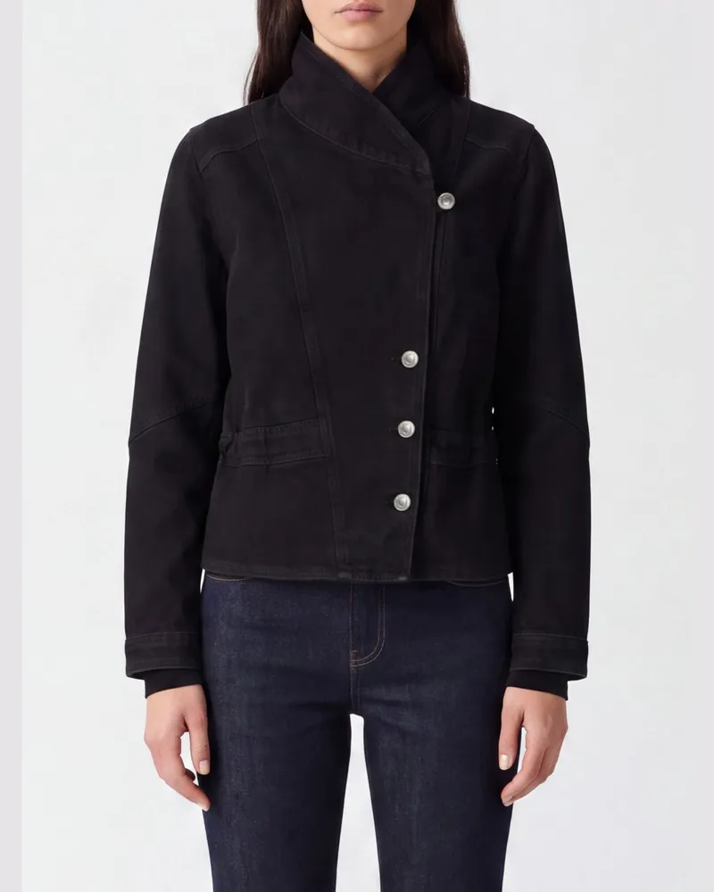 Étoile Isabel Marant Jeansjacke aus Baumwolle mit hohem Kragen und asymmetrischem Verschluss Schwarz