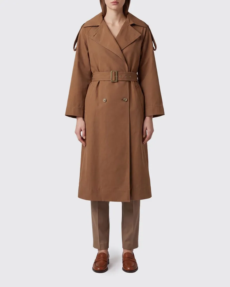 Herno Knielanger einreihiger Trenchcoat aus wasserabweisender Baumwollmischung Camel
