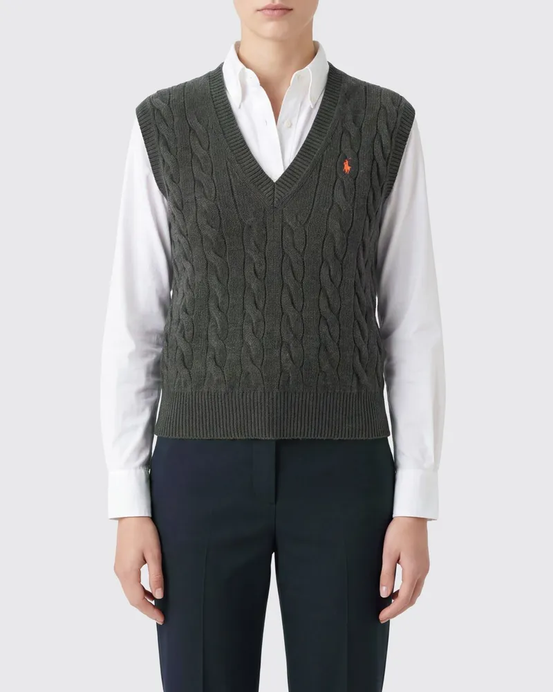 Ralph Lauren Kurzärmeliger Zopfstrickpullover mit V-Ausschnitt von aus Wolle und Kaschmir Grün