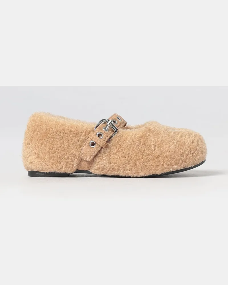 Monnalisa Mary-Jane-Ballerinas für Mädchen aus Shearling mit Riemchen Beige