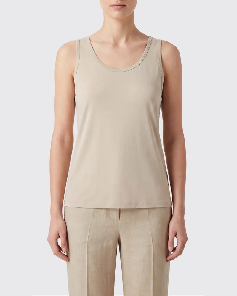 Max Mara Ärmelloses Slim-Fit Top aus Crêpe de Chine mit U-Ausschnitt Grau