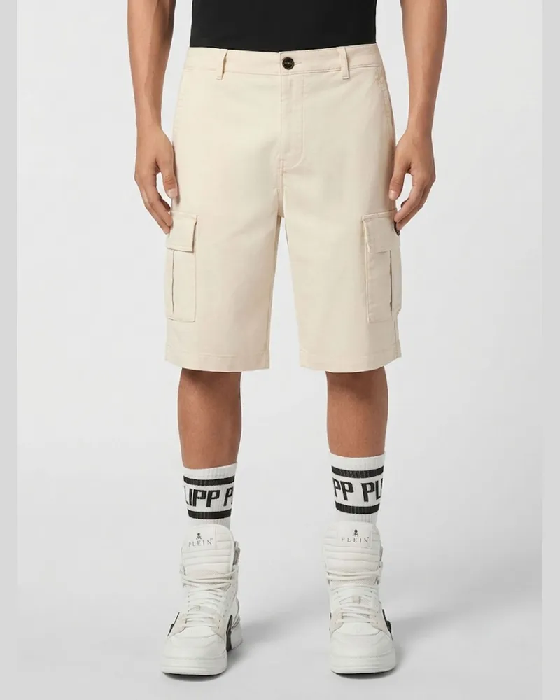 Philipp Plein Baumwoll-Cargoshorts mit mehreren Taschen Beige