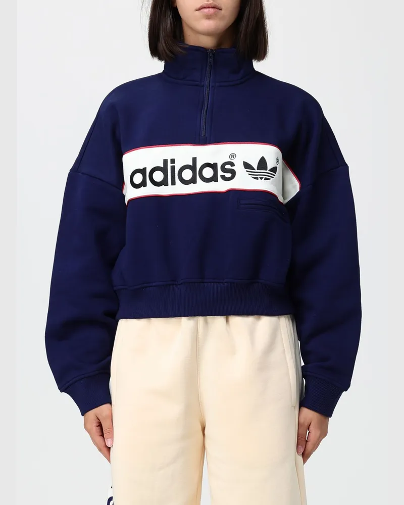adidas Hochgeschlossenes Sweatshirt mit Halbreißverschluss aus Baumwollmix Blau