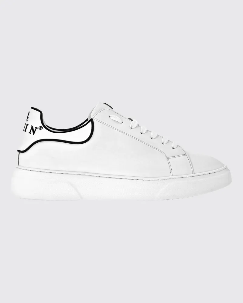 Philipp Plein Big Bang Skull Low-Top-Sneaker aus Glattleder mit Logo Weiß