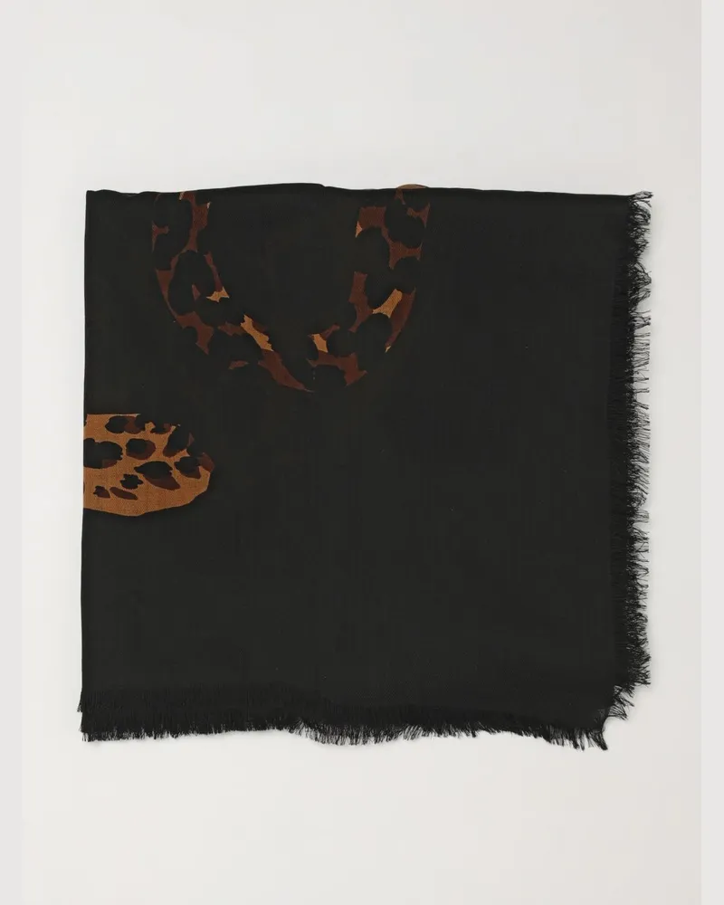 Saint Laurent Quadratischer Wollschal von mit Animal-Print und YSL-Monogramm Schwarz