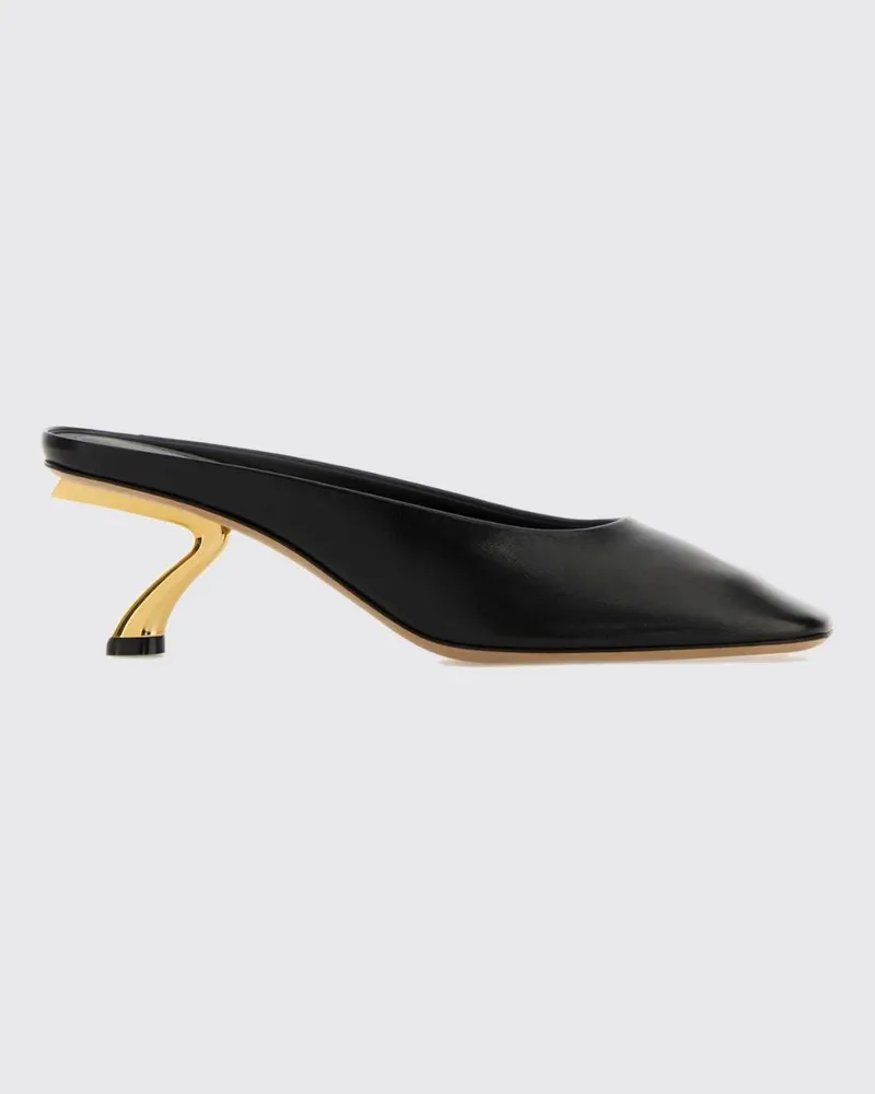 Ferragamo Mules aus Glattleder mit skulpturalem mittelhohem Absatz Schwarz