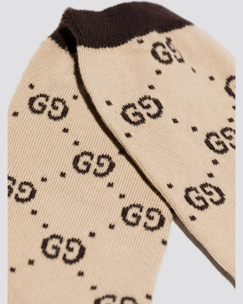 Gucci Wadenhohe Socken für Jungen aus Baumwollmischung mit GG-Monogramm-Jacquard Braun