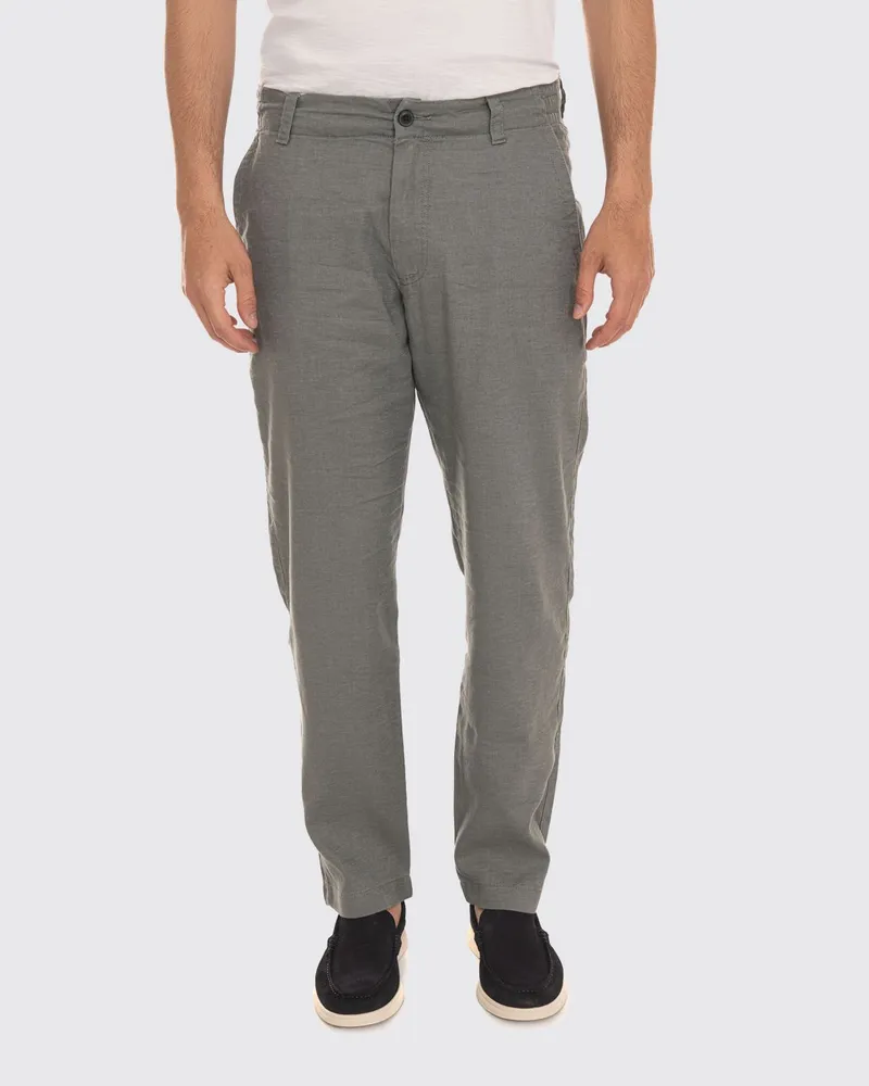 HUGO BOSS Hose mit geradem Bein aus Leinenmischung mit Kordelzug und elastischem Bund Stahl
