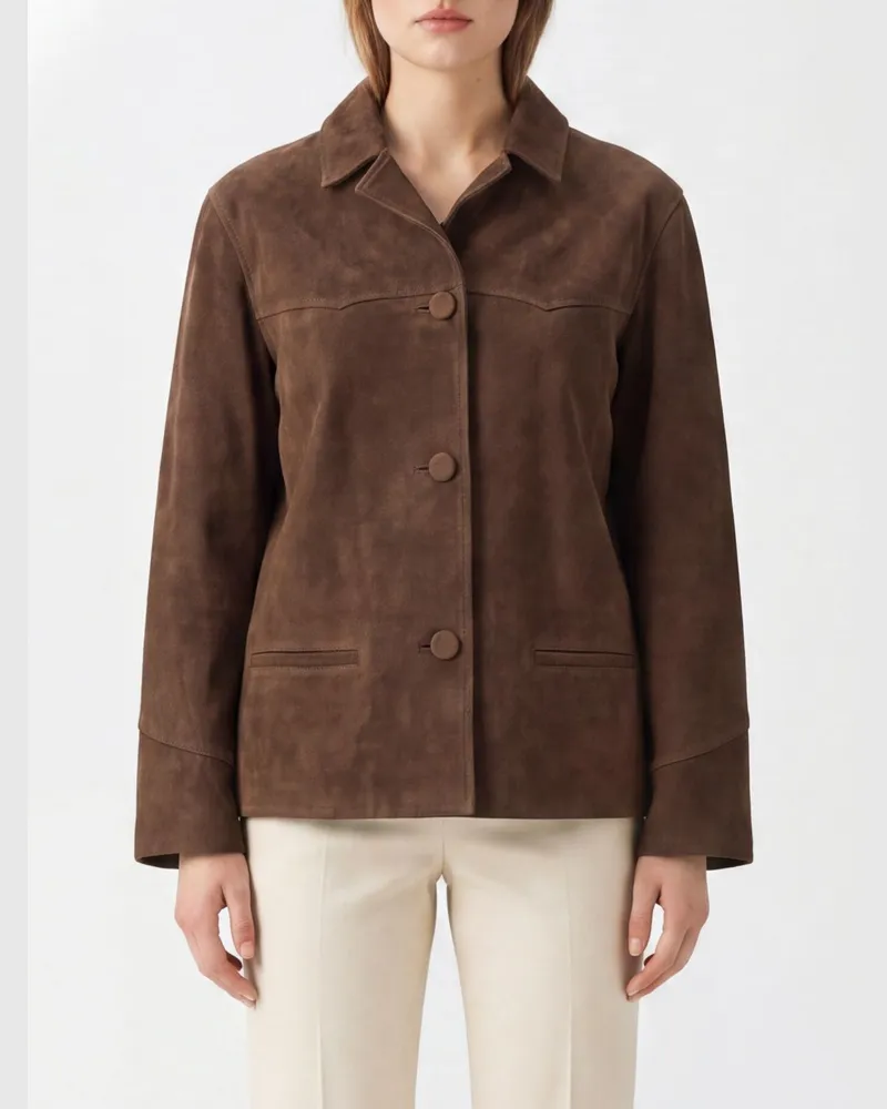 Tory Burch Hemdjacke aus Wildleder von mit klassischem Kragen und Eingrifftaschen Braun